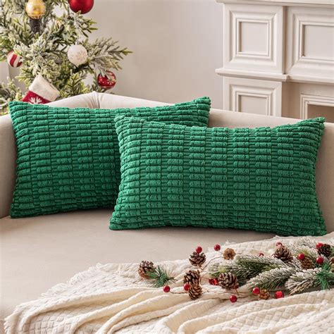 Amazon.com: MIULEE Pack of 2 Green Corduroy Decorative Christmas Pillow ...