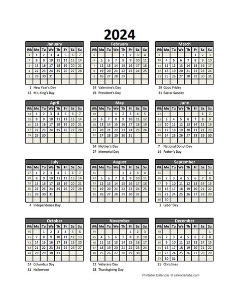 Free Printable Calendar 2024 Holidays