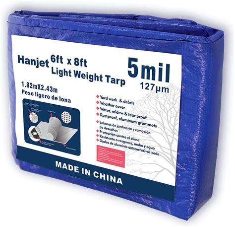 Buy Hanjet Lightweight Outdoor Camping Tarp 6' x 8' 5-mil Blue ...