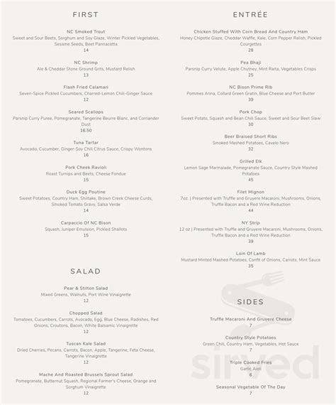 Elliotts On Linden menu in Pinehurst, North Carolina, USA