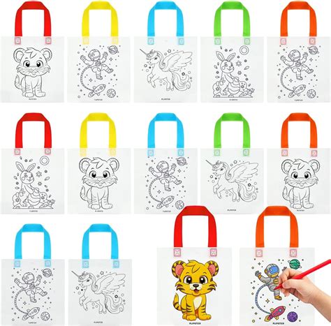 Birthday Popper Doodle Cotton DIY Colouring Drawstring Sack Bags - Set ...