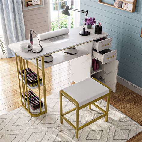 Hokku Designs Kempinski Nail Beauty Manicure Desk With Storage Drawers ...