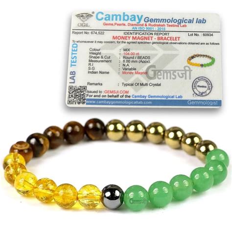 Buy Certified Money Wealth Bracelet With Lab Certificate, Pyrite, Green ...
