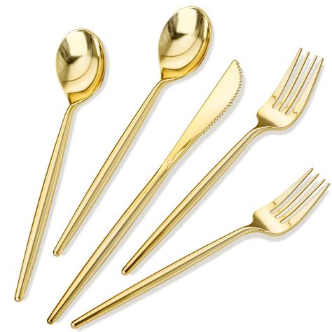 Amazon.com: Rubtlamp 180Pcs Gold Plastic Silverware,Luxury Gold Plastic ...