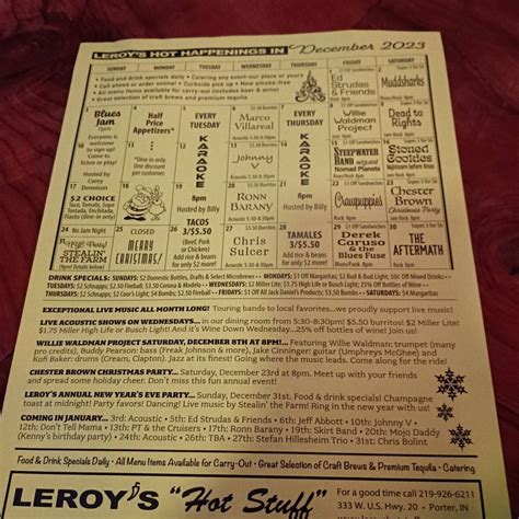 Menu at Leroy's "Hot Stuff" pub & bar, Porter