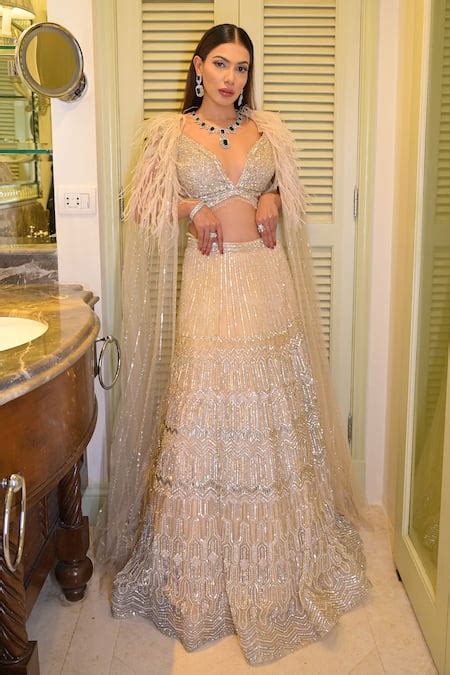 Buy Pink Net Embroidery Glass Bead Ahalya Geometric Crystal Cape And ...