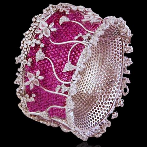 Pave Setting Ruby Cuff Statement Bracelet with Diamond Look – Sneha ...