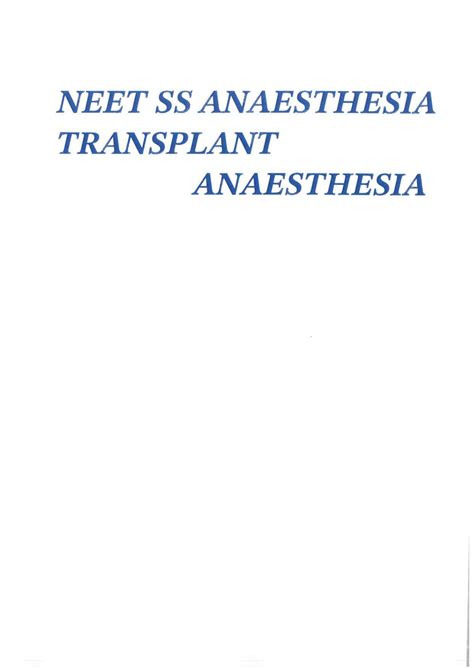 Neet SS Anaesthesia Transplant Anaesthesia