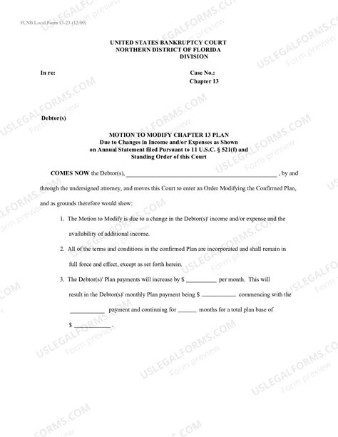 Florida Motion To Modify Chapter 13 Plan | US Legal Forms
