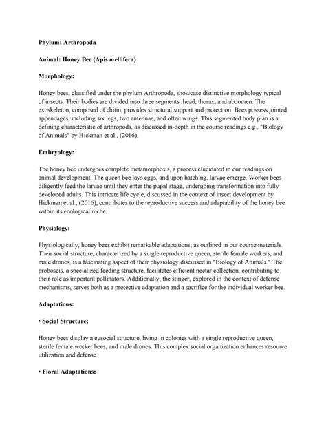 Phylum- Arthropoda - Assignment Activity - Phylum: Arthropoda Animal: Honey Bee (Apis mellifera ... - phylum of honey bee