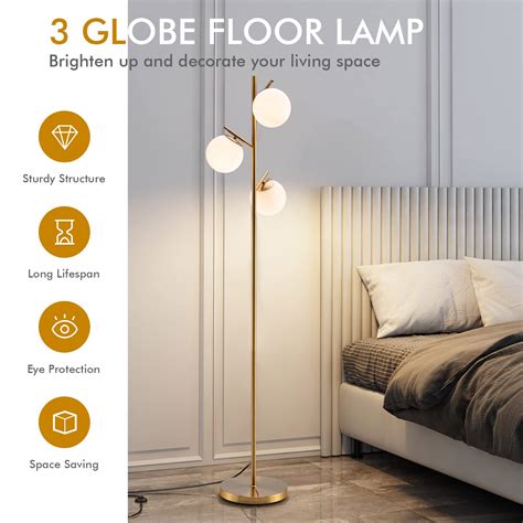 Tangkula 3-Globe Floor Lamp, Modern Freestanding Lamp – tangkula