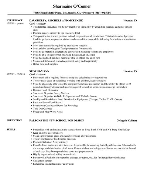 Image result for Assistant Cook Resume