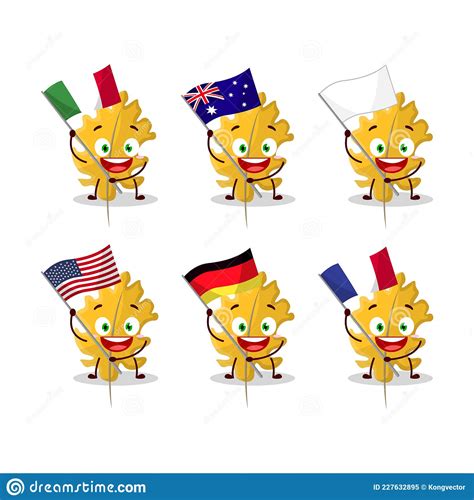 Oak Yellow Leaf Angel Cartoon Character Bring the Flags of Various ...
