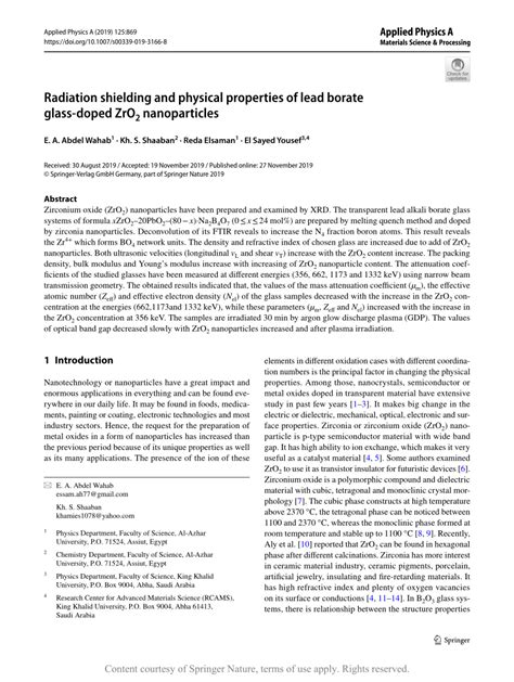 Radiation shielding and physical properties of lead borate glass-doped ...