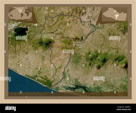 San Vicente, department of El Salvador. Low resolution satellite map ...