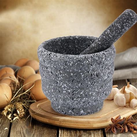 Mortar and Pestle Set Natural Timber Garlic Herb Spice Grinder Smash C ...