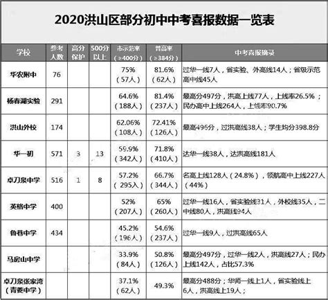 2020-2021年武汉洪山区初中排行榜(梯队排名)