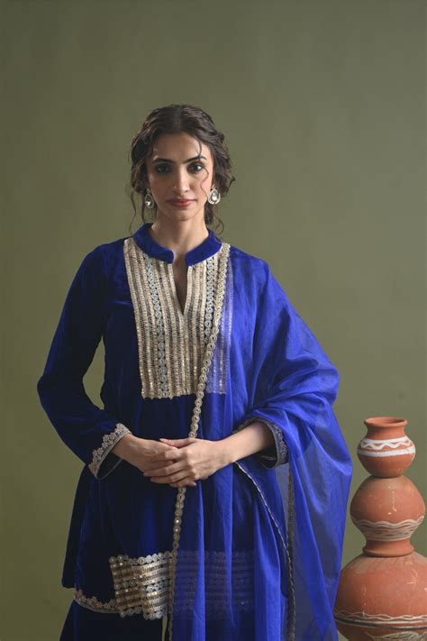 Geetika Sobti Prasad in Inaya-Royal Blue Velvet -Garara Suit Set – Sitarah