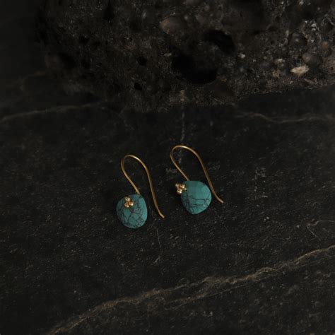 jewelry - berserk - Gold Plated Turquoise Drop Earrings - maati crafts