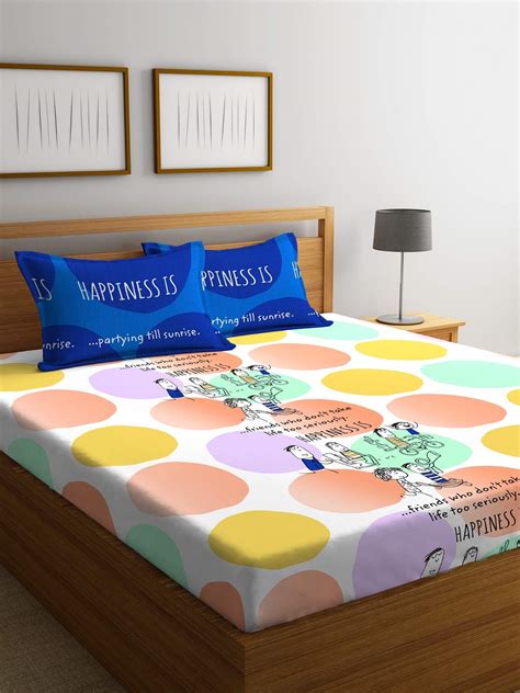 Stellar Home Happiness Printed Cotton 104 TC Double bedsheet with 2 Pc ...