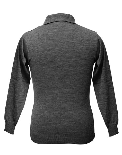 Shop Men pure wool sweater plain collar dark grey at Woollen Wear
