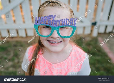 Little Girl Wearing Happy Birthday Glasses Stock Photo 1876277011 ...