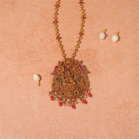 Divine Dhana Lakshmi Pendant with Peacocks and Coral Hangings – Padmam