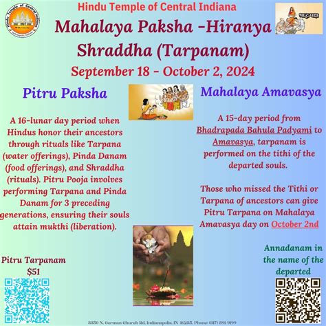 Mahalaya Paksha -Hiranya Shraddha (Tarpanam), 3350 N German Church Rd ...