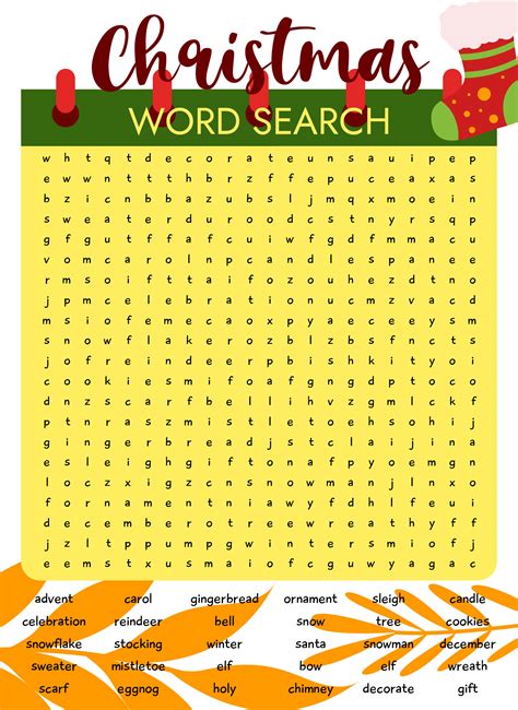 Hard Christmas Word Search Printable