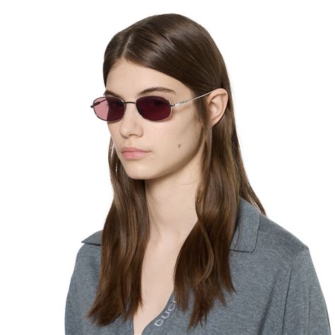 Oval frame sunglasses in silver | GUCCI® US