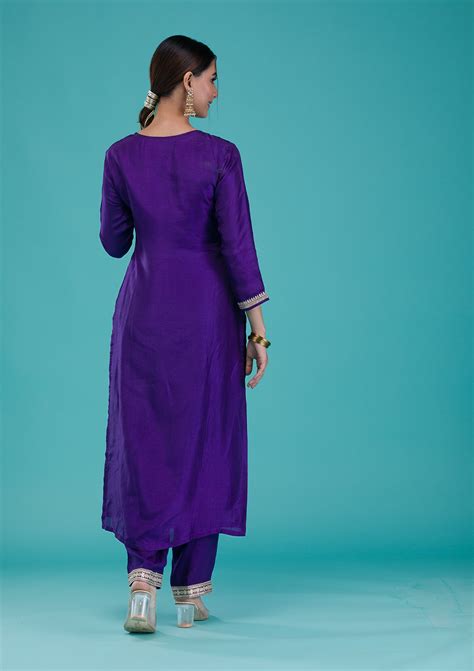 Buy Purple Zariwork Crepe Readymade Salwar Suit - Koskii