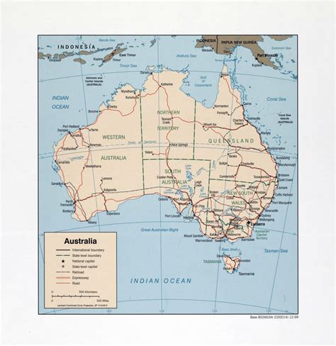 Large detailed political and administrative map of Australia with roads, railroads and cities ...