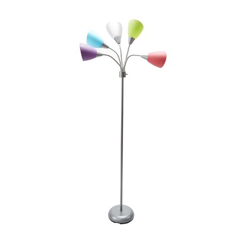 Mainstays 5 Light Floor Lamp, Silver Color with Multi Color Shades Made ...