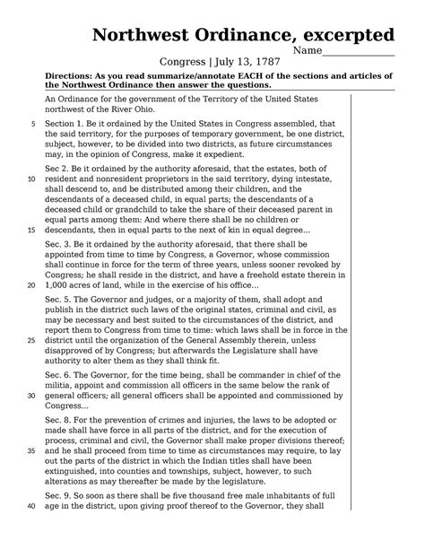Northwest Ordinance - Document Analysis Practice - Northwest Ordinance ...