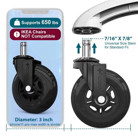 Snapklik.com : TICONN Office Chair Caster Wheels Set Of 5 For Tile ...
