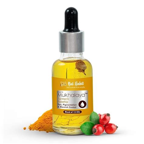 Buy Nat Habit Turmeric Rosehip Mukhalaya Face Oil For Tan, Pigmentation ...