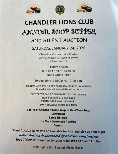 Chandler Lions Soup Supper & Auction, Chandler Community Center ...