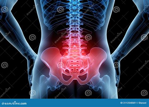 Hip Joint Pain, Lumbar Spine Hernia, Human Body With Osteoarthritis On A Black Background ...