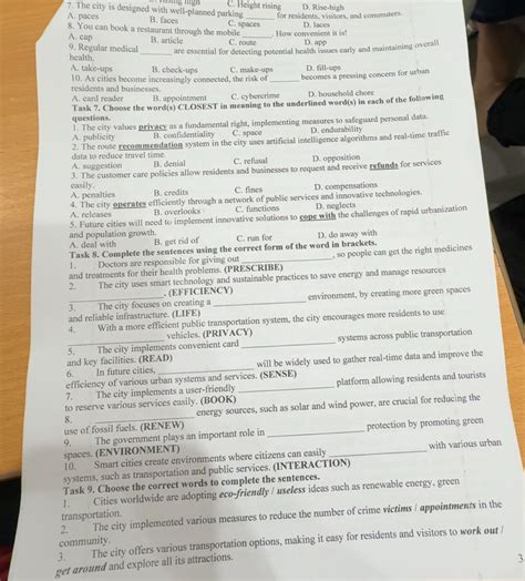 Giải quyết:C. Height rising D. Rise-high 7. The city is designed with ...