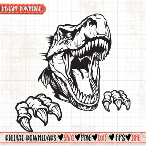 Buy Trex Svg Tyrannosaurus Clipart Dinosaur Stencil Cute Dino Cutfile ...