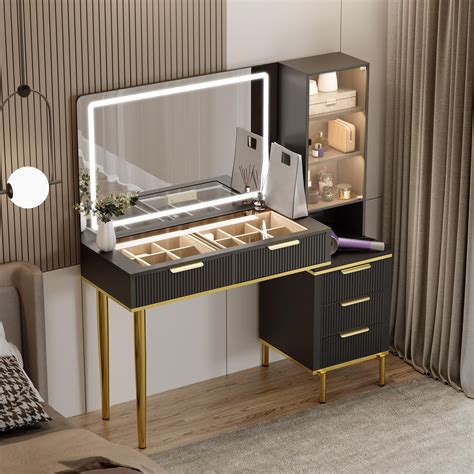 Amazon.com: T4TREAM 48" Fluted Makeup Vanity Desk with Large 36" Mirror ...