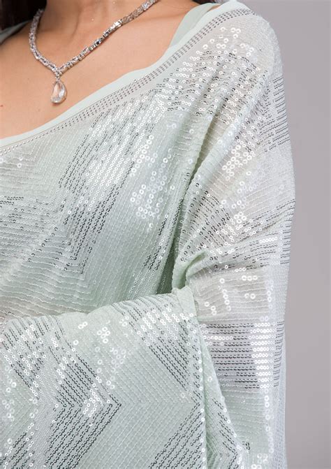 Buy Pista Green Sequins Georgette Saree - Koskii