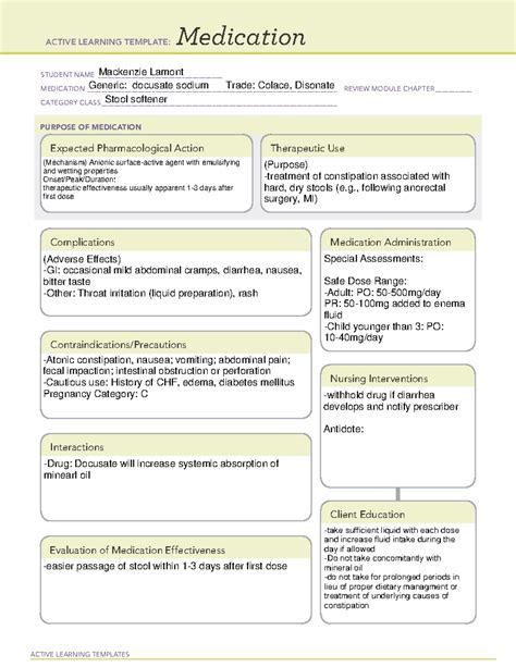 Docusate sodium (Colace) - ACTIVE LEARNING TEMPLATES Medication STUDENT ...