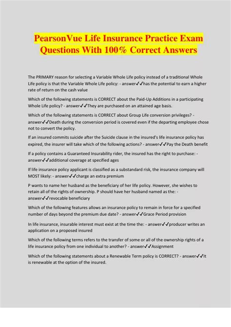 Image result for Life Insurance Exam Practice Questions