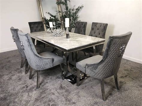 Buy Arianna Grey Marble Mirrored Dining Furniture 1.6m Table and 4 or 6 ...