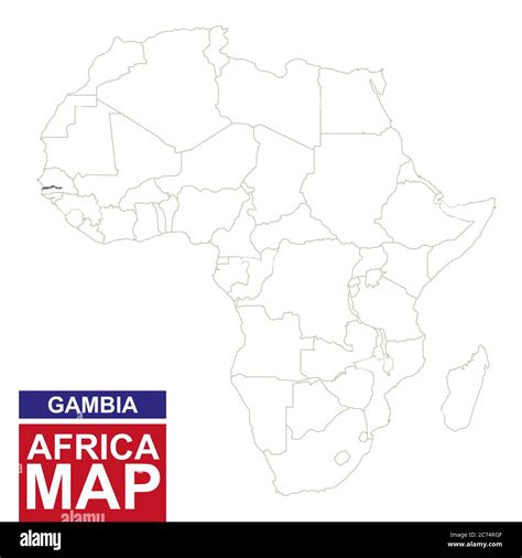 Africa contoured map with highlighted Gambia. Gambia map and flag on Africa map. Vector ...
