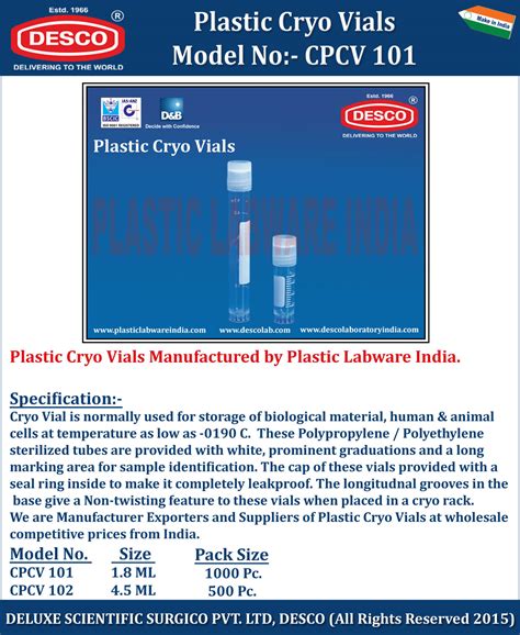 Plastic Labware Cryo Vials - Manufacturers, Vendors & Exporter India