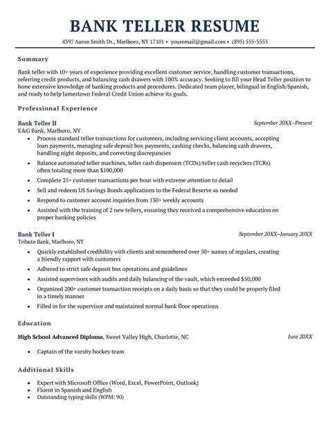 Bank Teller Resume Examples