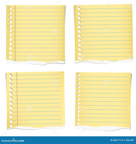 Set of Yellow Torn Notebook Papers with Blue Lines Stock Vector ...