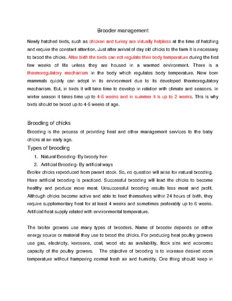 Brooding Management for Newly Hatched Chicks (Poultry 101) - Studocu